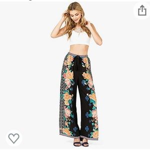 Flying Tomato Black Floral Wide Leg Pants